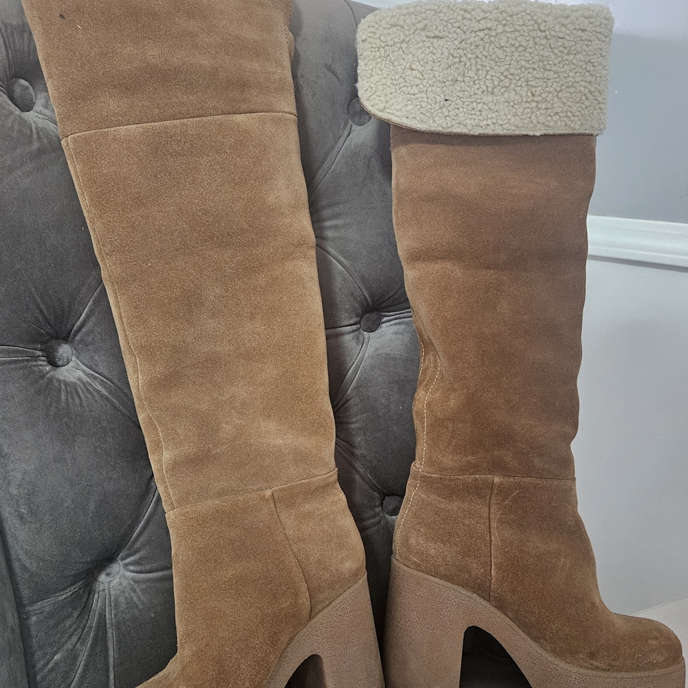 Tan Suede Knee-High Boots